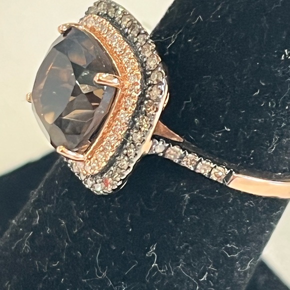 SMOKY QUARTZ APR 2.5ct RING .34 TW DIAMOND 14KT ROSE GOLD HALO SIZE 7 EXQUISITE - Picture 5 of 16